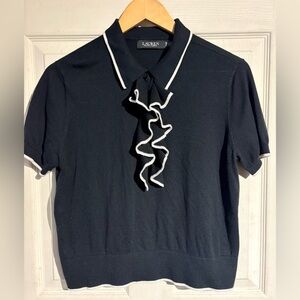 Ralph Lauren Black Polo Sweater with Ruffle Trim